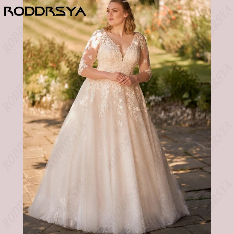 White Bridesmaid Dresses: Wedding Dress Princess A-Line V-Neck 3/4 Sleeves Bride