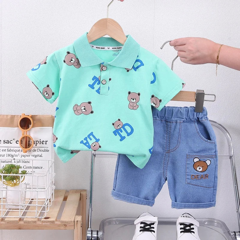 Baby New Summer Cartoon Clothing Children Boy Girls cartoon Printe Bear T Shirt Shorts 2Pcs/sets Kids Infant Toddler Cacual
