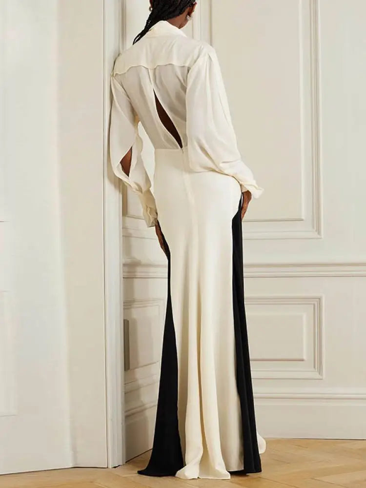 Evening wear Dresses: Women Patchwork Deep V-Neck Pleated Party Evening Dresses