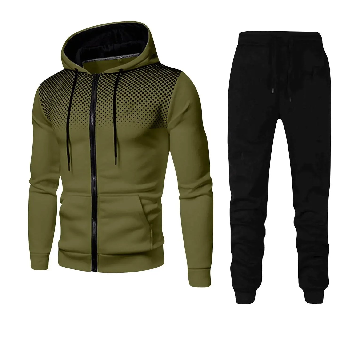 2025 Men's Sports Set Outdoor Running Clothing Spring Autumn Dot Print Zipper Hoodie And Sports Pants Two-Piece Set