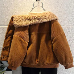 Corduroy Fur Coat For Boys Winter Jacket Lapel Plush Warm Outerwear