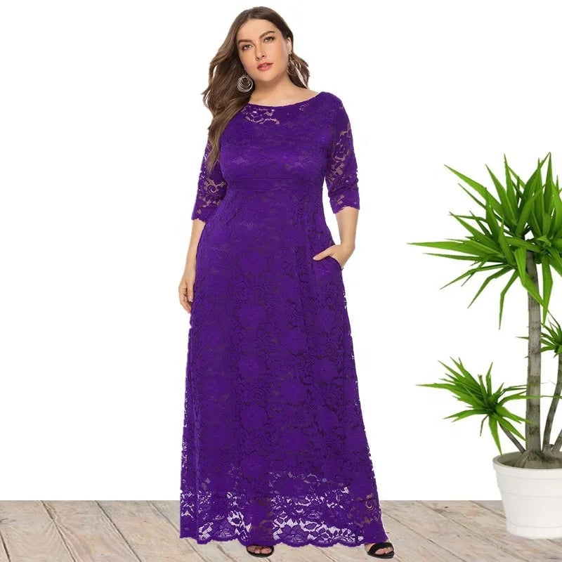 XL-6XL Plus Size African Dresses for Women Elegant African O-neck Lace Wedding Party Evening Maxi Dress Dashiki Africa Clothing