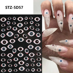 STZ-5D Halloween Nail Art Relief Sticker Horror Decals Parts Nail