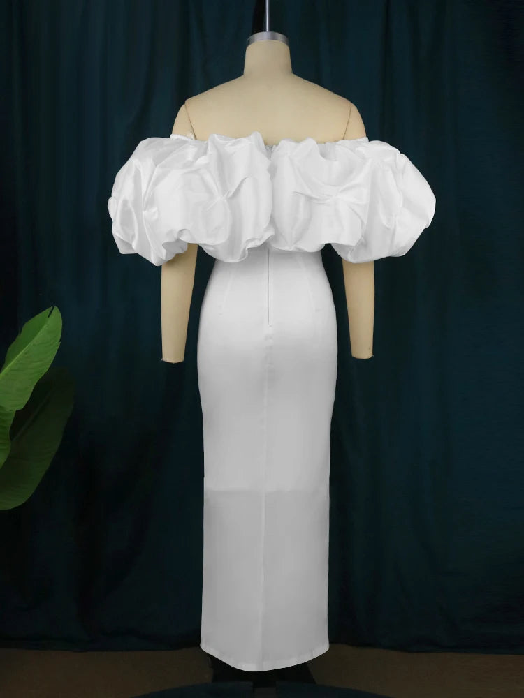 Formal attire Dresses: Off Shoulder Backless Smocked Ruffles Maxi Pencil Dress