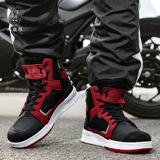 Breathable Motorcycle Boots Men Motorbike Sneaker Microfiber Leather Adventure Touring Boots Motorcyclist Shoes Anti-slip