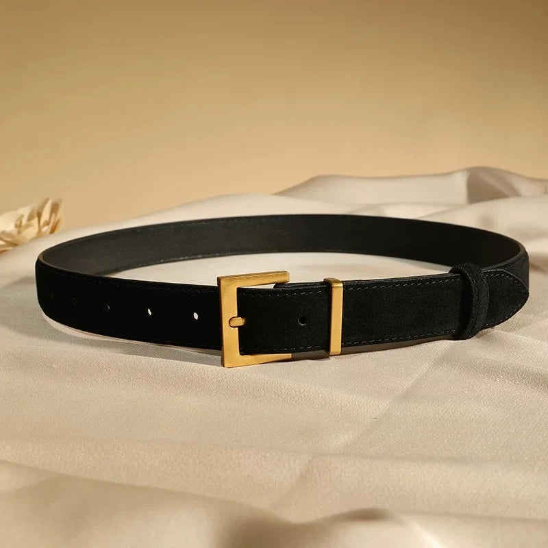New Luxury Double Genuine Leather Belt for Women Jeans Casual Dress Square Alloy Buckle Ladies Trendy Belts Fashion Waistband