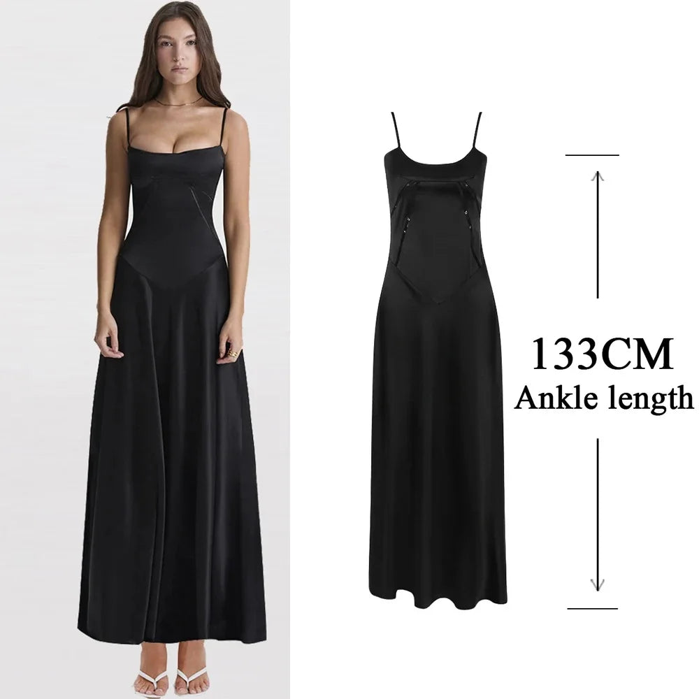 Evening wear Dresses: Black Spaghetti Strap Lace Up Formal Dress