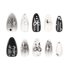 24pcs Spice Girls Black Press on Nails 3D Bowknot Sweet Cool False Nails Patch