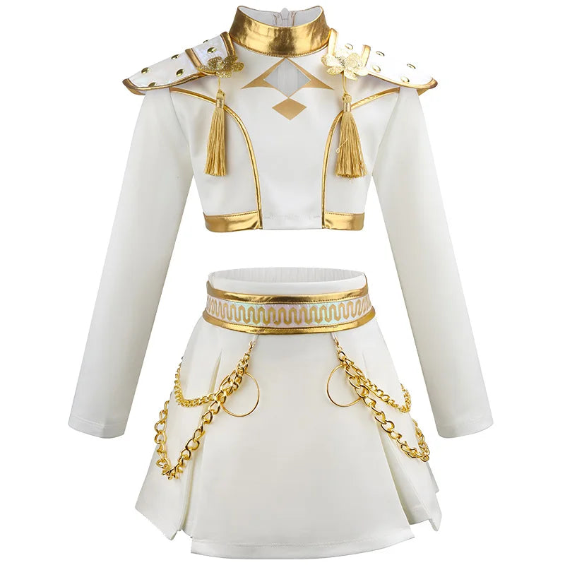 Girls' Stage 3-Piece Singing Competition Shining Set Halloween Dance Party Cool Girl Korean Casual Clothing Metal Pattern Jacket