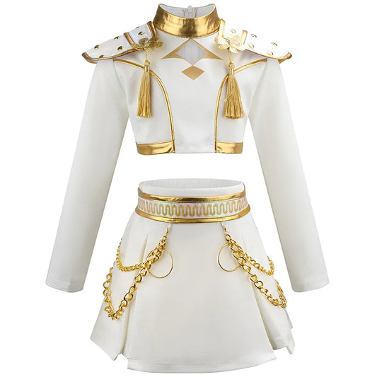 Girls' Stage 3-Piece Singing Competition Shining Set Halloween Dance Party Cool Girl Korean Casual Clothing Metal Pattern Jacket