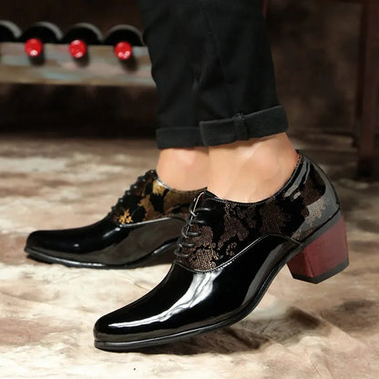 Men Dress Shoes Fashion Patent Leather Men Formal Shoes 2023 Luxury Brand Business Office Weding Footwear Men High Heels Shoes