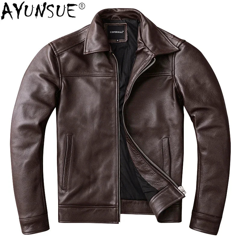 Men's Real Cowhide jackets Genuine Leather Jacket Men Clothing