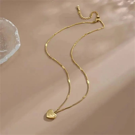 Stainless Steel Gold Color Love Heart Necklaces For Women Chokers Trend Fashion