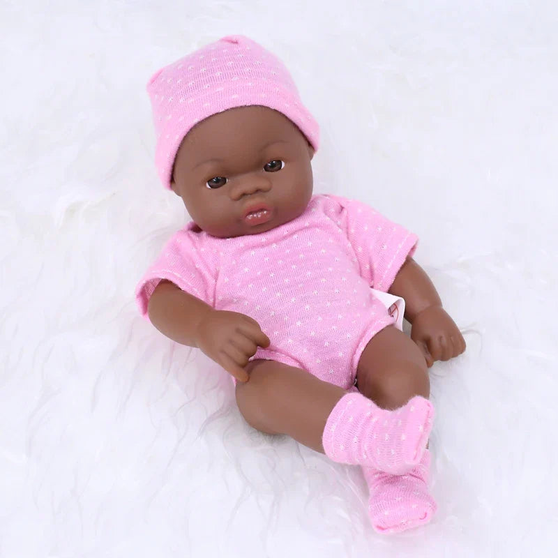 Black American Reborn Dolls Cute Mini 20cm Baby Bebe Doll Toys Full Body Vinyl Soft Girl Doll Reborn Baby Doll Toys Gift