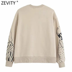 Women Fashion Beauty Girls Print Casual Sweatshirts Female Basic O Neck Knitted Hoodies