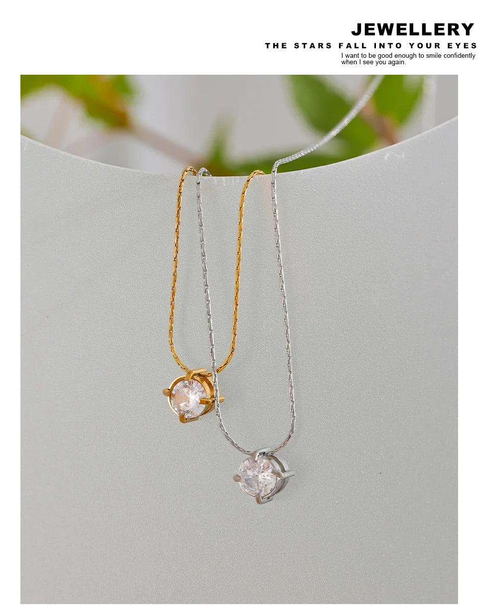Yhpup Korean Chic Stainless Steel Shiny Cubic Zirconia Cast Delicate Necklace Pendant for Women Daily Waterproof Basic Jewelry