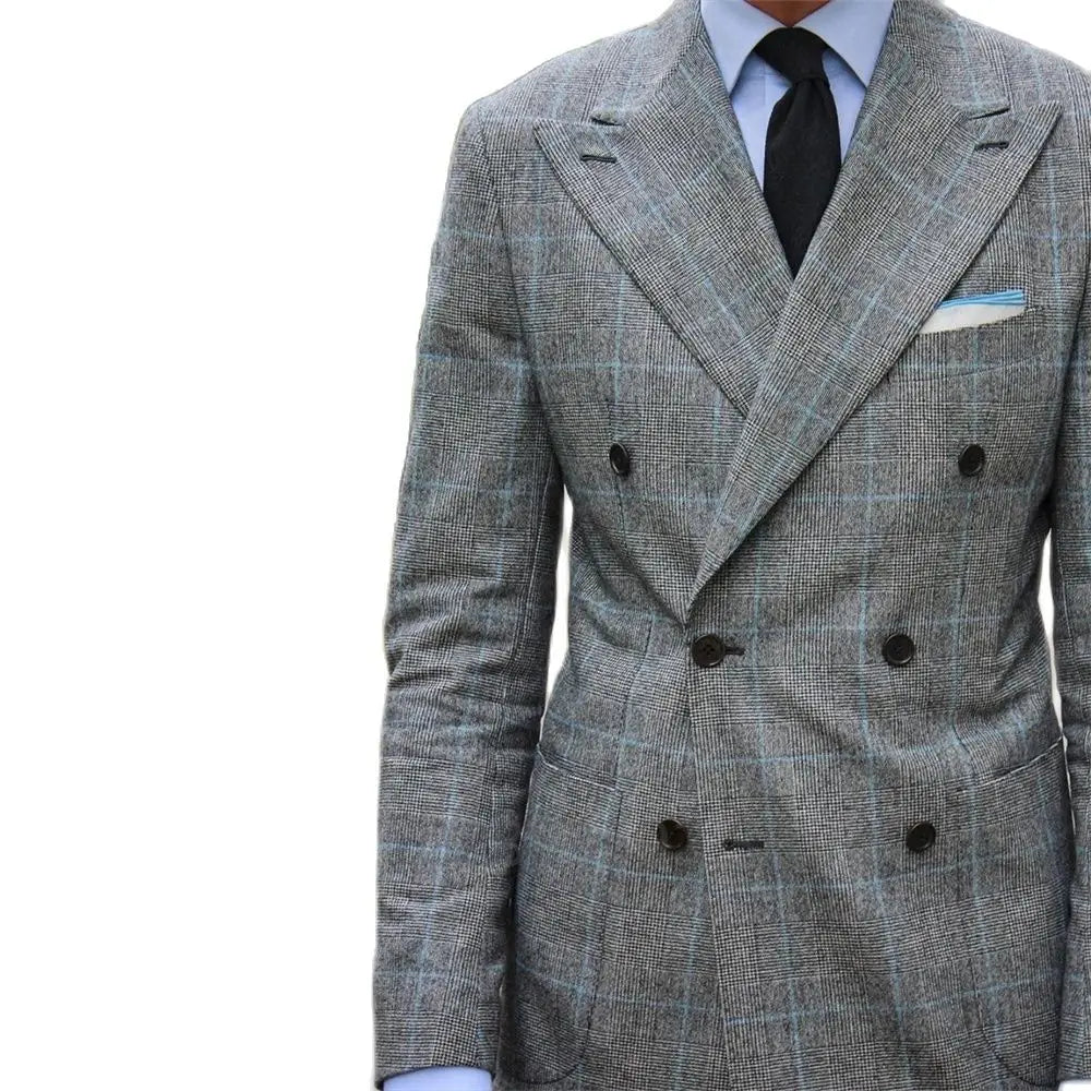 Tuxedo for Mens: Grey Plaid Suits Men‘’s Wedding Groom Tuxedo Business Blazer