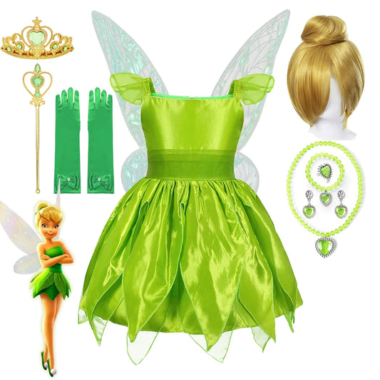 Tinkerbell Fairy Dress Girl Disney Princess Tiana Birthday Costume Halloween Party