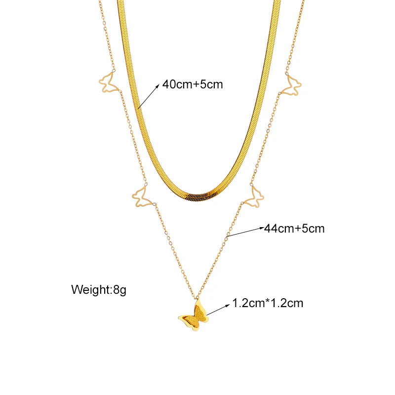 Stainless Steel Geometry Star Moon Butterfly Pendant Multilayer Chain Choker Necklace