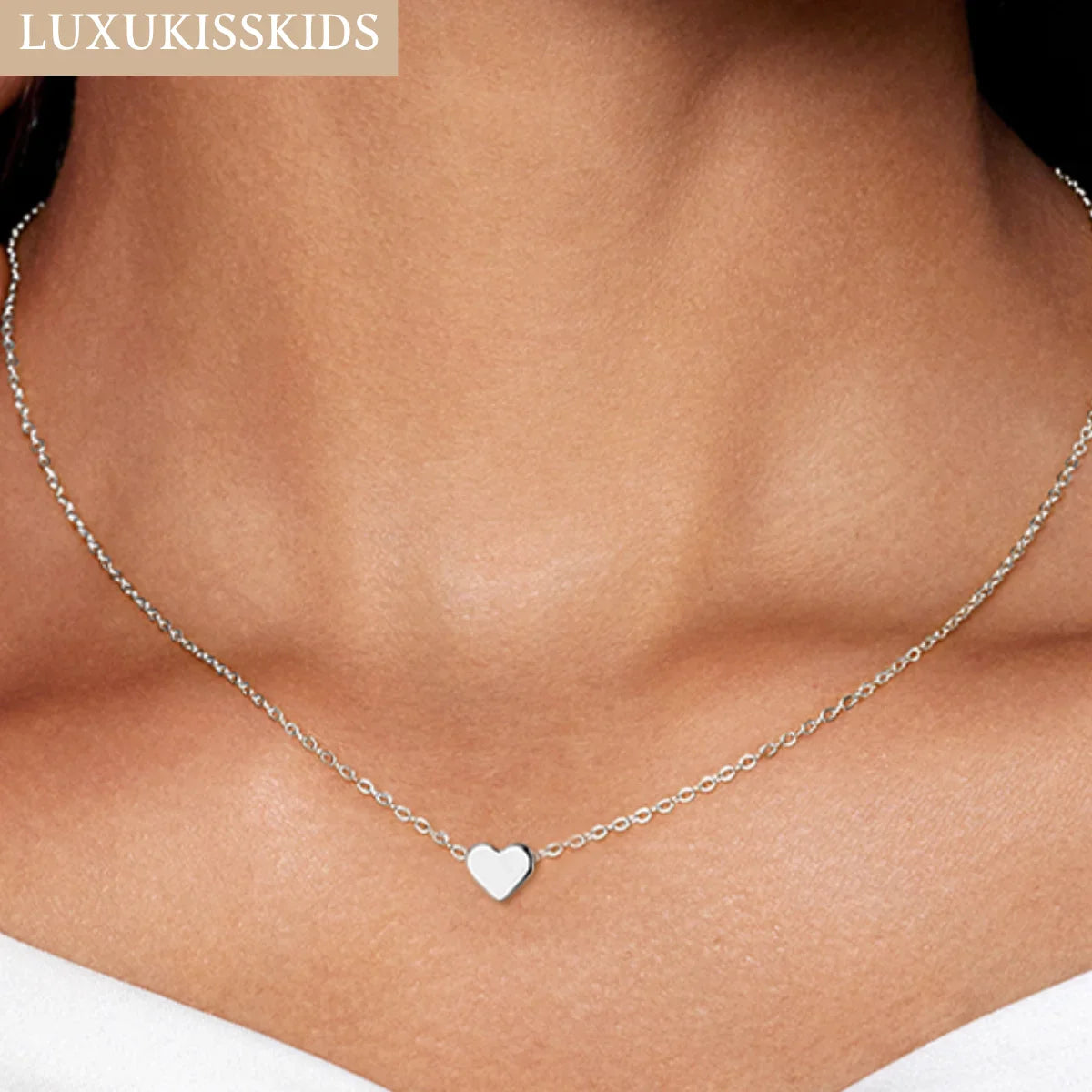 LUXUKISSKIDS Heart Star Moon Pendant Necklaces Tiny Charms Stainless Steel Choker Women/Girls Y2K Sweater Boho Jewelry Collares