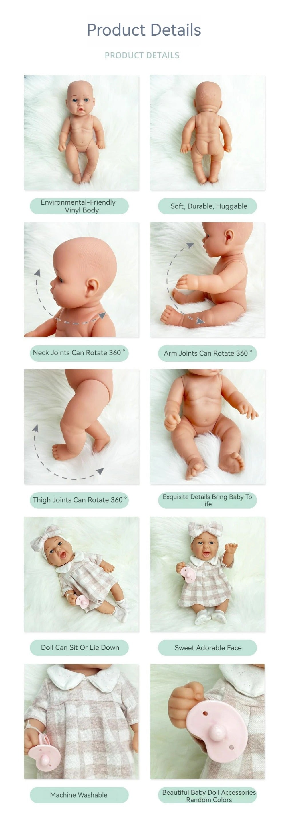 12''/30cm Baby Doll Playset in Gift Box with Accessories Pink Pacifier, Vinyl Reborn Doll Toy, Christmas Gift for Girl Boy Kid