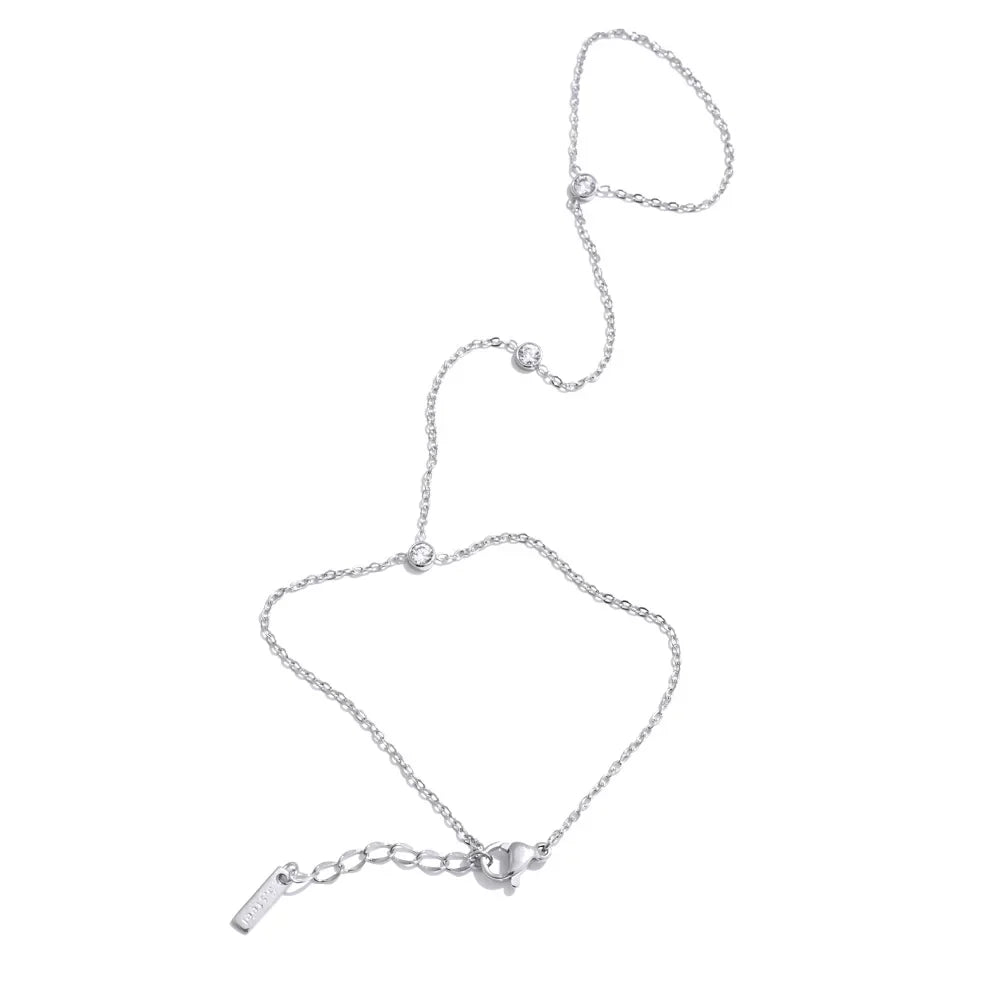 Yhpup Hot Style Zirconia Round Back of Hand Chain Finger Bracelet Bangle Stainless Steel Chic Fashion Jewelry Wholesale 2025 New