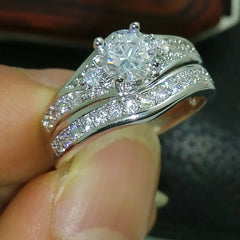 Valuable Lovers Promise Ring Set AAAAA Zircon 10KT White Gold Party Wedding