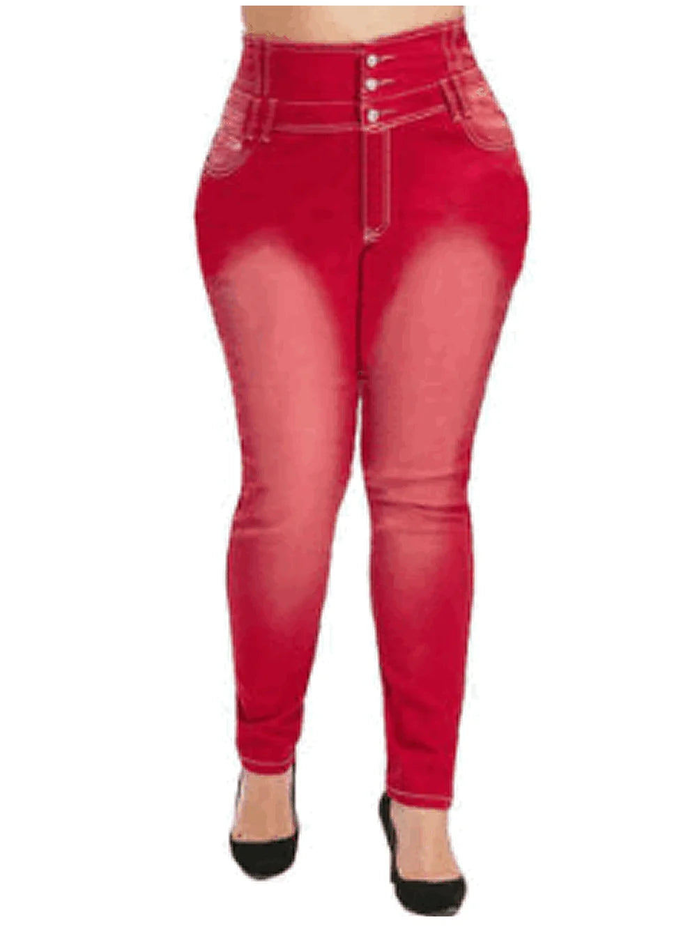 Plus Size Jeans For Women High Wasited Denim Pants  for Big Curve Style Button Front