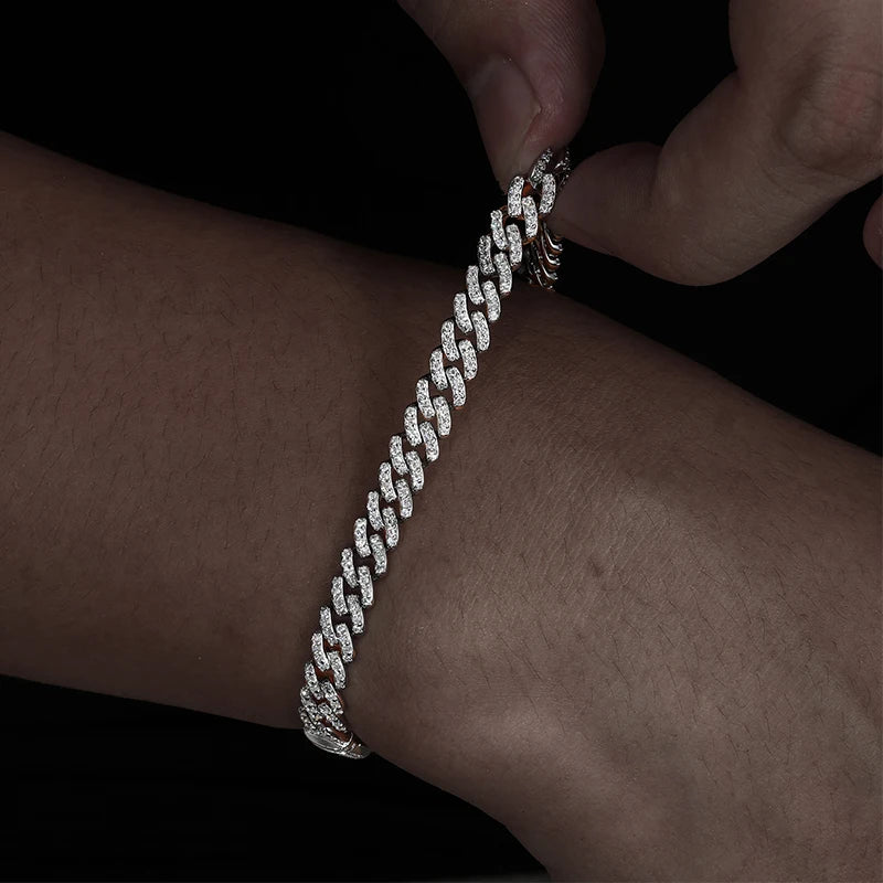 6mm Solid 925 Sterling Silver Miami Cuban Chain Bracelet For Women Men Iced Out Moissanite GRA Certified Hip Hop Jewelry Gifts