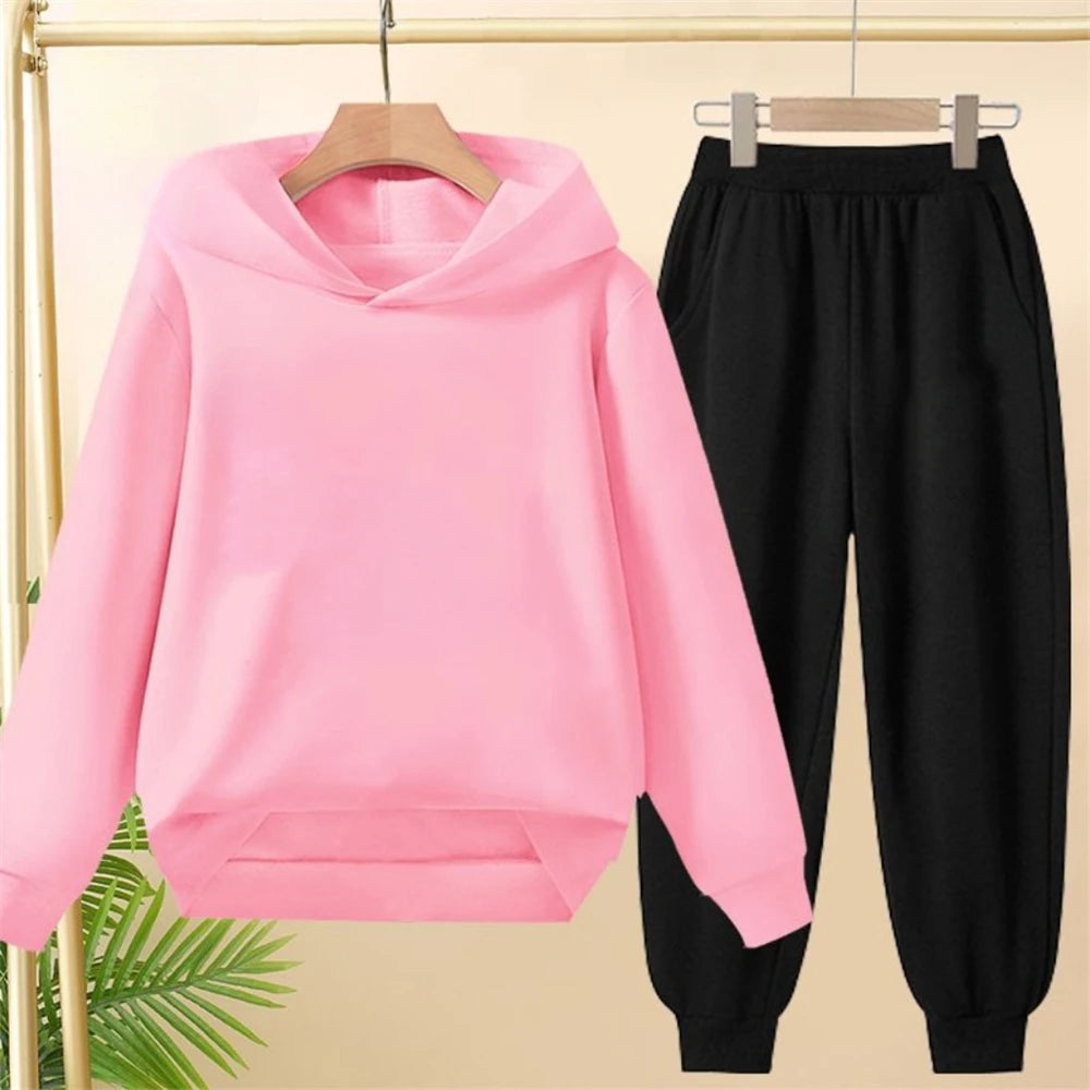 Boy Girls Children's Hoodies suit Tops+bottom Toddle black Sweatshirr white child 3-12 year Pink fashion printing Coat clothing