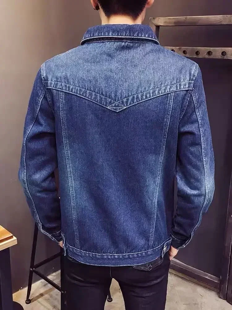 Male Jean Coats with Sheep Padding Men's Denim Jacket Wide Sleeves