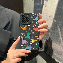 Cartoon Dinosaur Colorful Floral Phone Case For iPhone 11 Case iPhone 16 15 13 12 14 Pro Max Mini XR XS X 7 8Plus SE2 Soft Cover