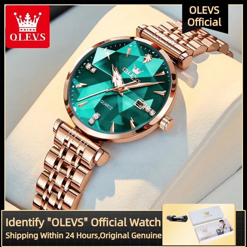 OLEVS 5536 Luxury Brand Diamond Quartz Women's Watch Fashion Elegant Rose Gold Waterproof Women's Watch Bracelet Set Reloj Mujer