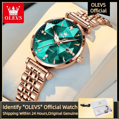 OLEVS 5536 Luxury Brand Diamond Quartz Women's Watch Fashion Elegant Rose Gold Waterproof Women's Watch Bracelet Set Reloj Mujer