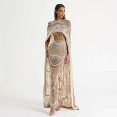 Champagne Evening Dresses with Cape Women dress