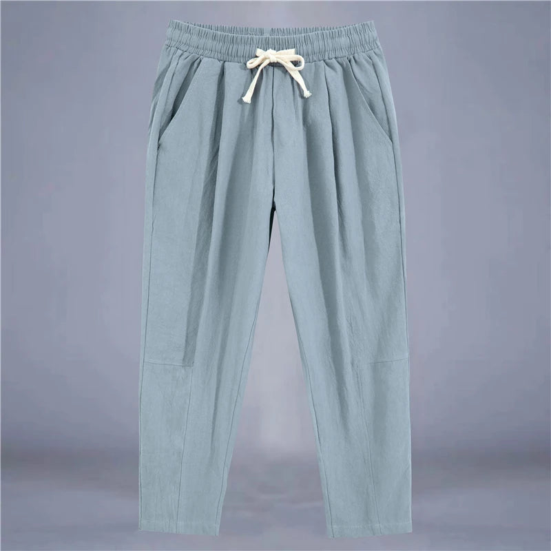 Men's Trousers Cotton Linen Fashion Casual Pants Solid Color Breathable Loose Shorts