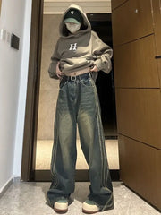 Y2K Vintage High Waist Streetwear Style Blue Jeans Pants Korean Fashion Women's