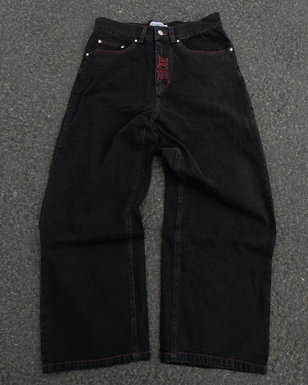 Harajuku denim skull embroidery jeans men's American style high street straight