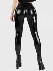 Fashion Pu Leggings Women Black Sexy Bright Leather Matte Splicing Trousers Female