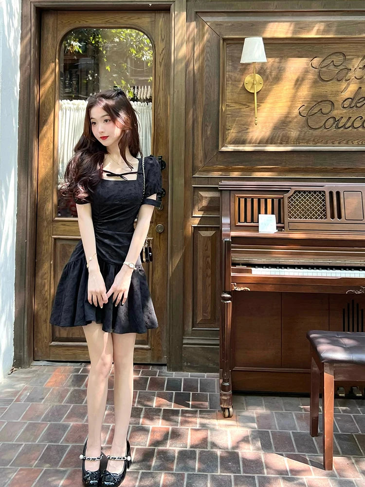 Formal attire Dresses: Square Collar Puff Sleeve Maxi Birthday Dress for Women