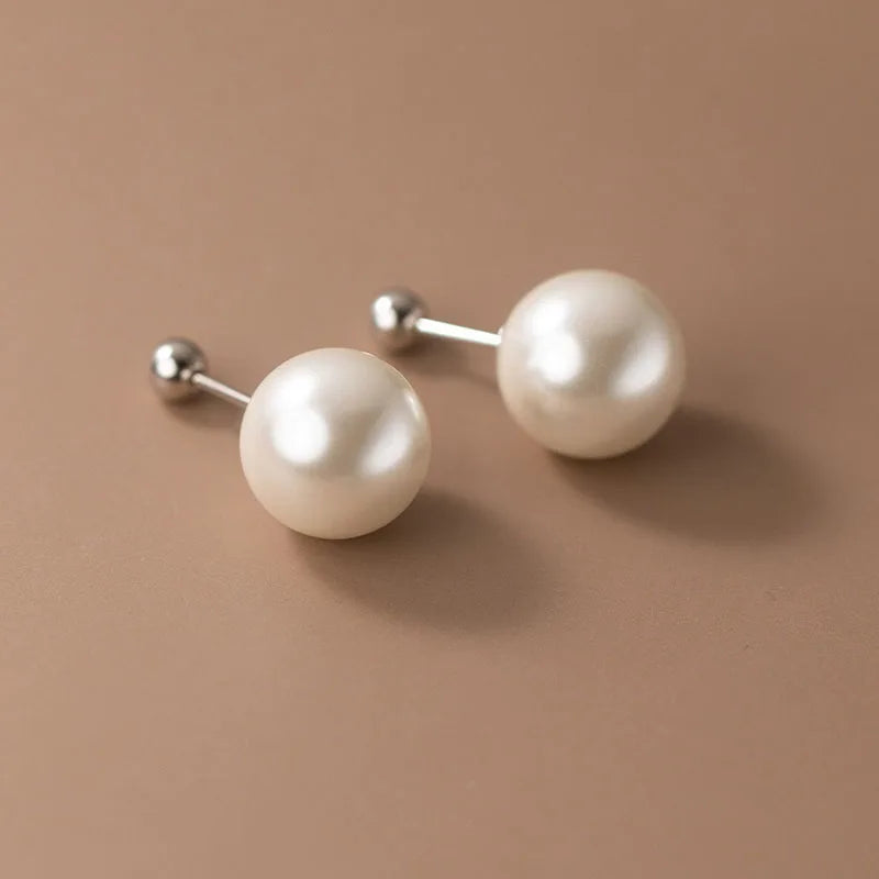 INZATT Real 925 Sterling Silver Geometric Round Bead 6/8/10/12mm Pearl Stud Earrings For Women TRENDY Fine Jewelry Accessories