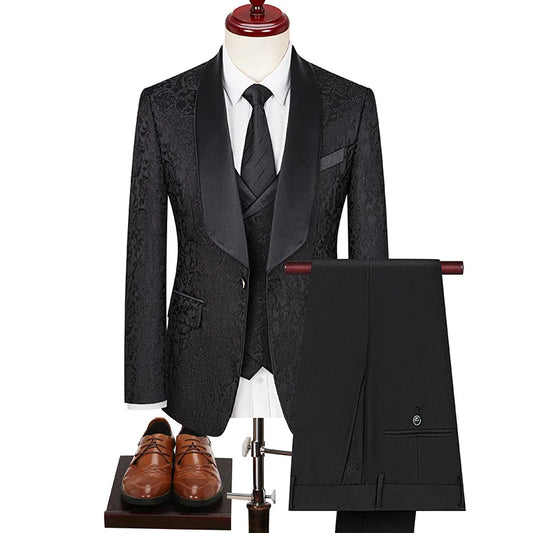 Tuxedo for Mens: Cross-border Plus-size Men's Jacquard Suit Wedding Dress Groom Suit