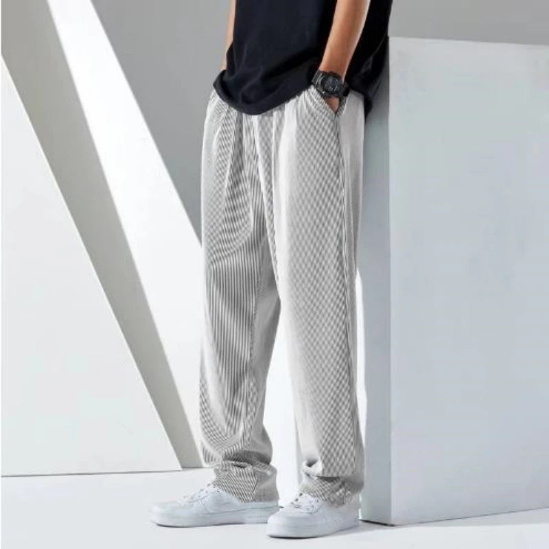 Fashion Straight Pants Men's Loose Thin Section Drape Ice Silk Pants Wide Leg