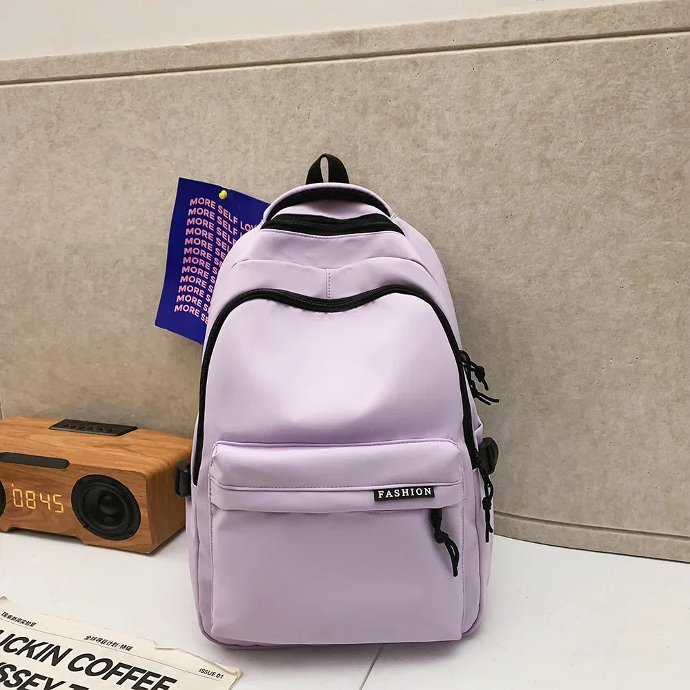 Large Capacity Solid Color Student Backpack Junior and high school simple black travel backpack