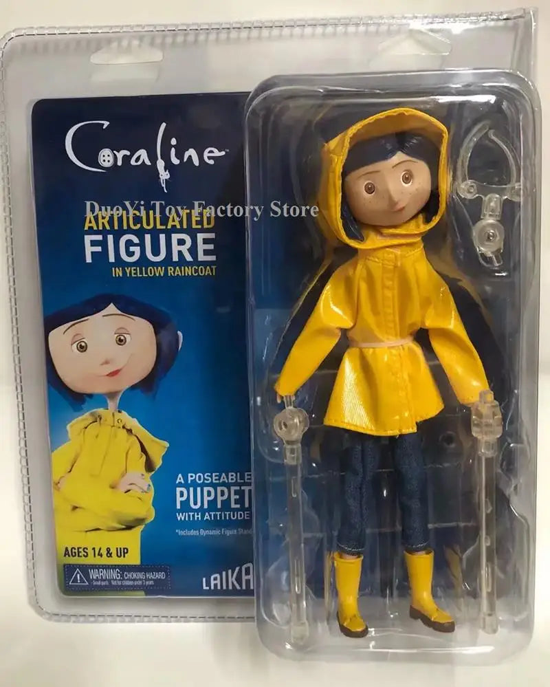 NECA Anime Coraline Doll Articulated Anime Figure Raincoat Sweater In Striped Shirt Toy LA Girl Decoration Model Bithday Gifts