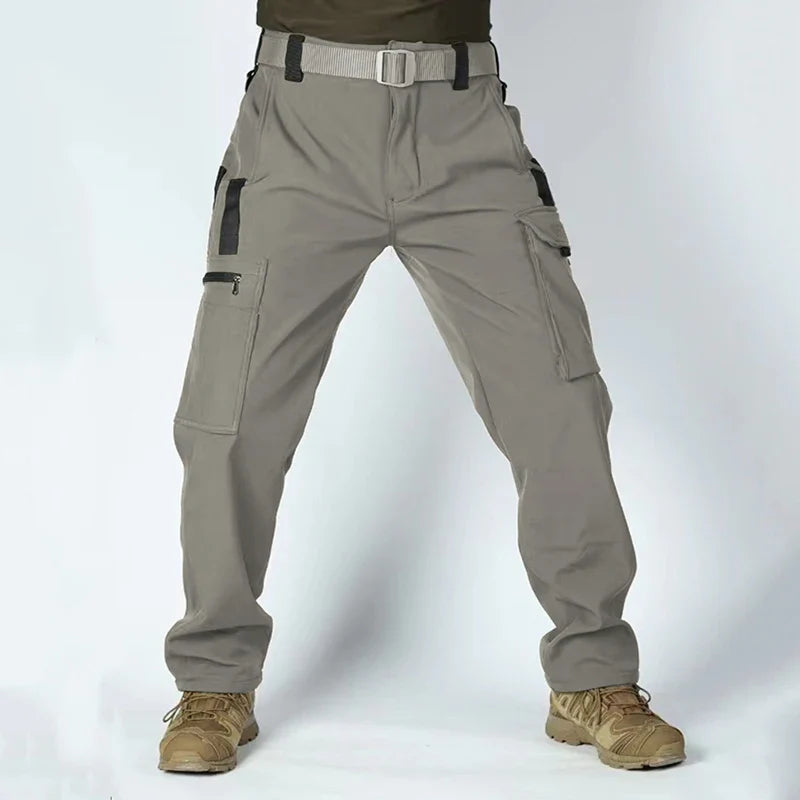 Winter Outdoor Work Sets Mens Field Training Jackets Multi-Pocket Fleece Cargo Pants Tactical Waterproof Camping Tracksuits Set