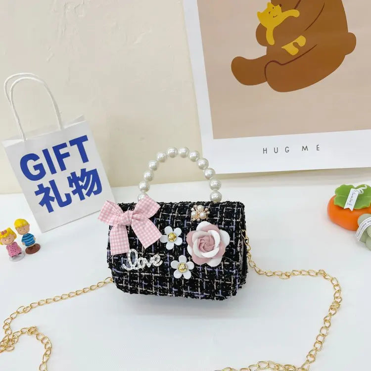 Korean Style Pearl Kid's Handbag Bow Princess Shoulder Messenger Bag