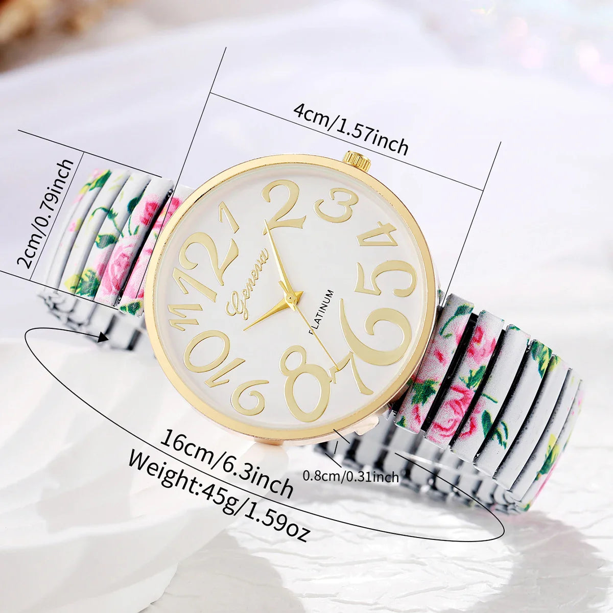 1/2/3/4PCS Fashion Flowers Printed Women Watch Luxury Elastic Strap Arabic Quartz Watches Reloj Mujer Girls Clock（Without Box）