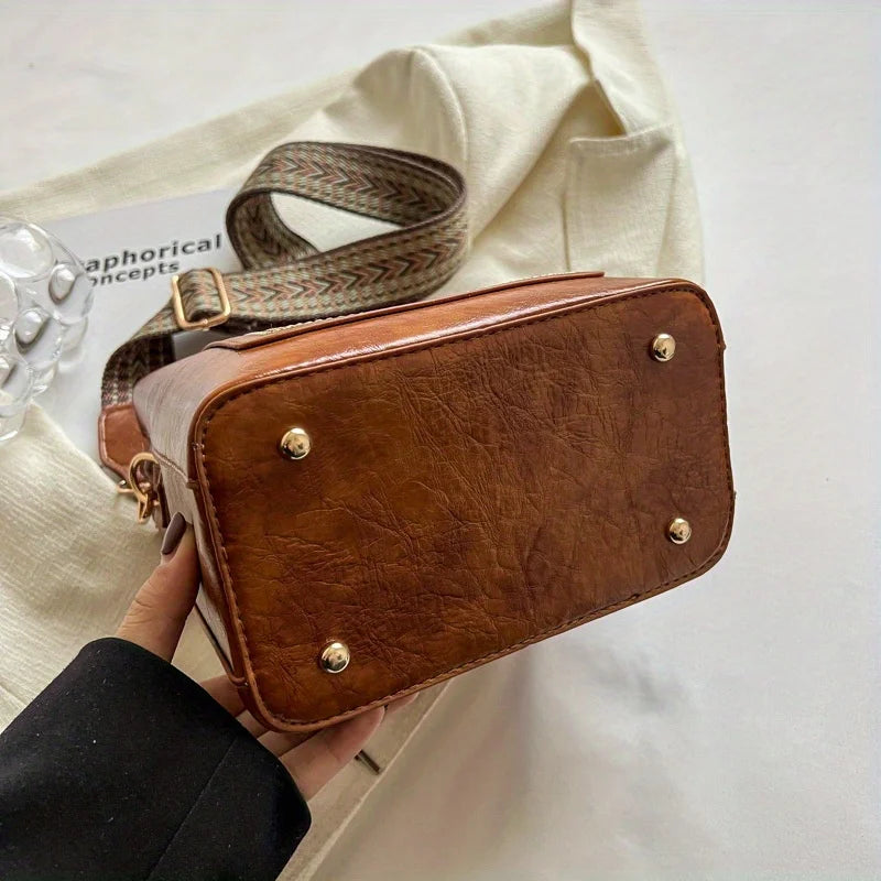 Vintage Simple PU Leather Bucket Crossbody Bags for Women Luxury Designer