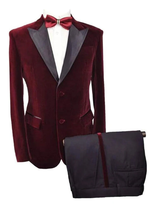 Men's Velvet Blazer 2 Piece Slim Fit Suit Jacket Two Button Tuxedo Jackets for Wedding Prom Party Dinner Jacket & Pants